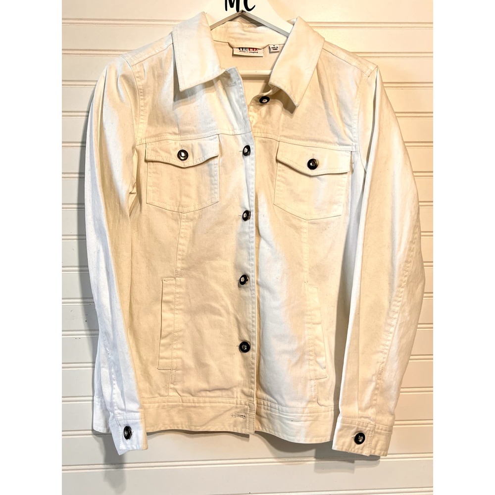 White Denim Jacket with Rhinestone Jacket Size S